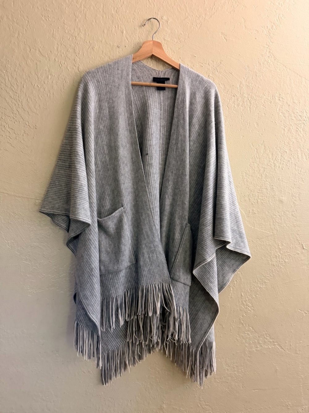 Steve Madden Light Gray Knit Poncho with Fringe